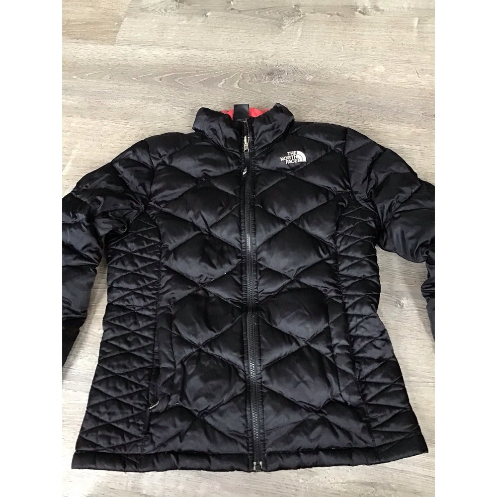 North Face 550 Down Jacket Girls Size XL 18 Black With Red Interior Full Zip